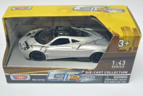Pagani Huayra 1:43 die-cast racing car, white with black details, in box