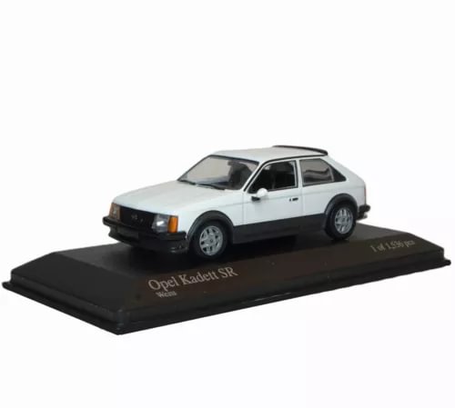 White 1979 Opel Kadett SR coupe diecast model on black display base