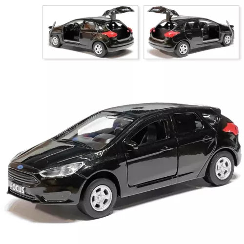 Black 1/36 diecast car model with red accent, front 3/4 view