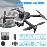 Foldable brushless quadcopter drone with four propellers and 4K triple cameras
