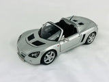 1:18 scale Opel Speedster CR silver diecast sports car model, front and side view
