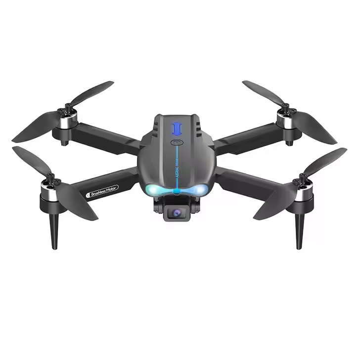 Quadcopter drone with front camera and four foldable propellers