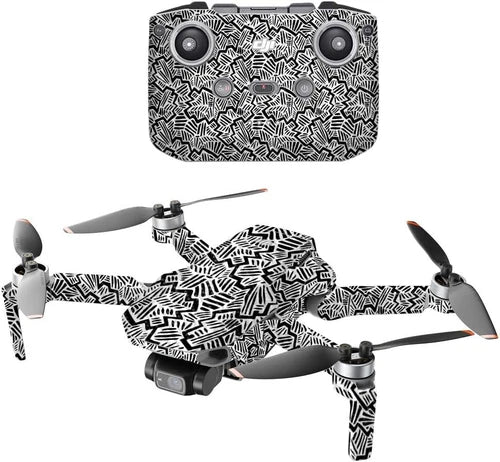 Abstract black-and-white drone skin with camera and antenna cutouts
