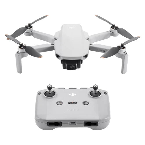 DJI Mini 2 SE drone with white controller, four propellers, front camera