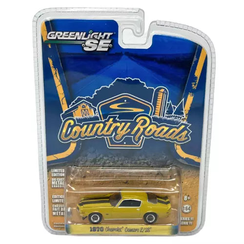 Greenlight 1:64 diecast Camaro Z/28 toy car, yellow, in blister pack