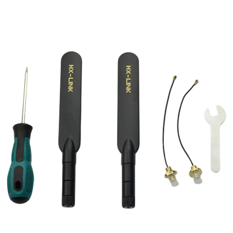 Drone signal booster dual antennas with cables and mounting tool, black