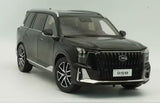 1/18 scale black diecast SUV model, front view with chrome grille