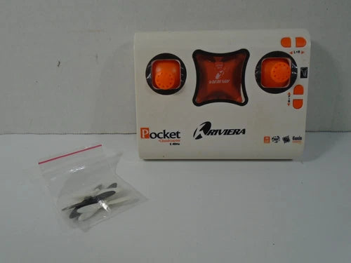 Pocket quadcopter drone kit in retail box with orange propeller guards and parts