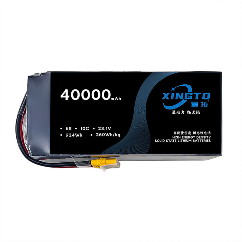 Drone Li-ion battery pack, black with blue XINGTO logo, 40000mAh 6S 23.1V