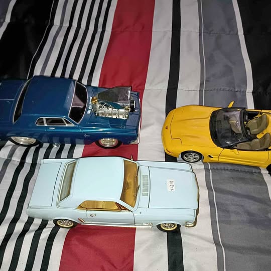 Diecast cars set with blue, yellow, and light blue vehicles