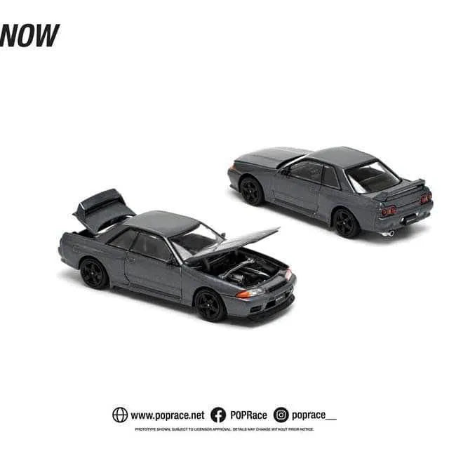 1:64 dark gray Nissan GT-R diecast model car, one hood open