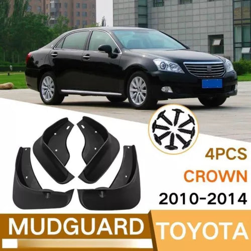 Black mudguard set for Toyota Crown (2010–2014), 4 pieces, with wheel logo