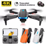 Folding quadcopter drone with HD camera, obstacle avoidance sensors, orange and black body