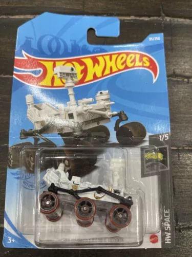 Hot Wheels 1:64 Mars rover diecast in sealed blister pack, white and dark wheels