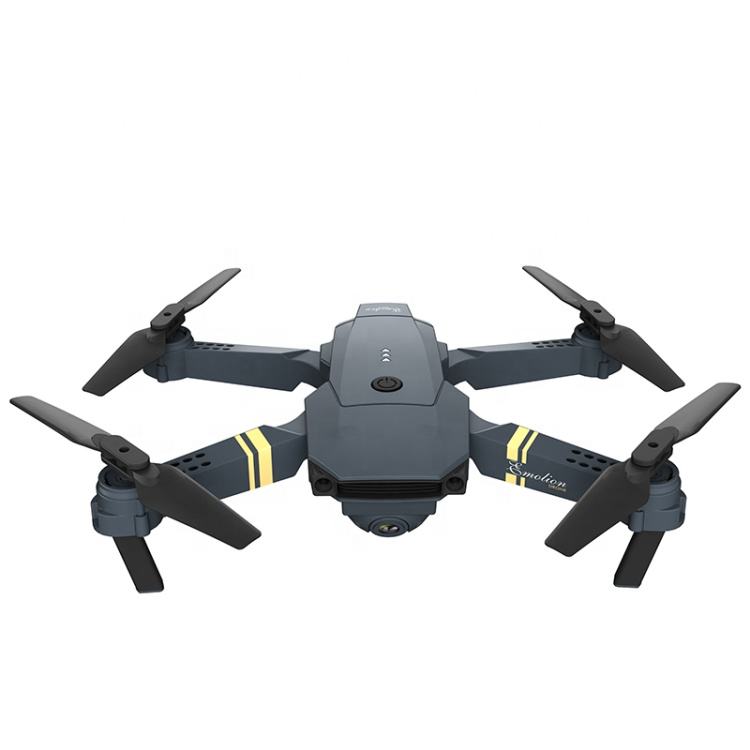 Dark gray quadcopter drone with four propellers and front camera module