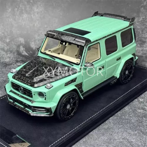 Green G63 resin diecast model car, 1:18 scale, front three-quarter view