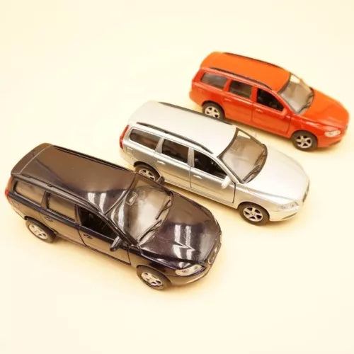 1:36 diecast car model toy in black, white, and orange with detailed body panels