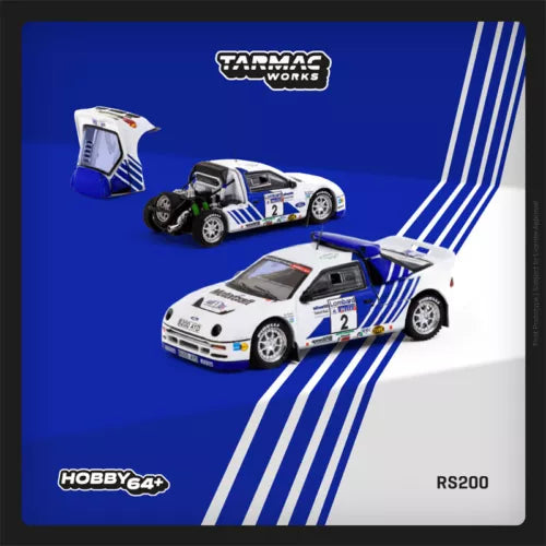 1:64 diecast rally car model, white/blue #2 racing livery