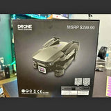 Drone retail box with printed drone and specs, MSRP $299.99
