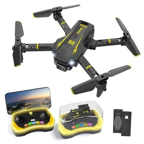 Kids mini quadcopter drone with black 4-propeller body and built-in camera
