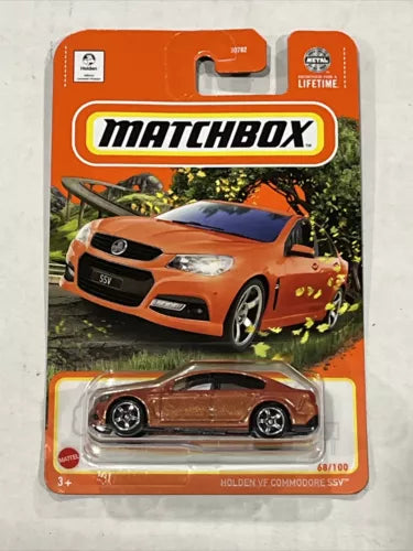 Matchbox 1/64 diecast toy car, orange Holden VF Commodore SSV #68, in blister pack