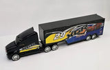 Black diecast semi truck with boxed trailer, XGR graphics, chrome wheels