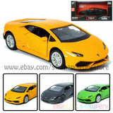 Yellow diecast coupe model car with black side intakes, front 3/4 view
