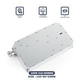 RF anti-drone power amplifier module, silver metal case with coax connector