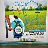 Inflatable drone obstacle course frame set with blue polygon hoops for outdoor use