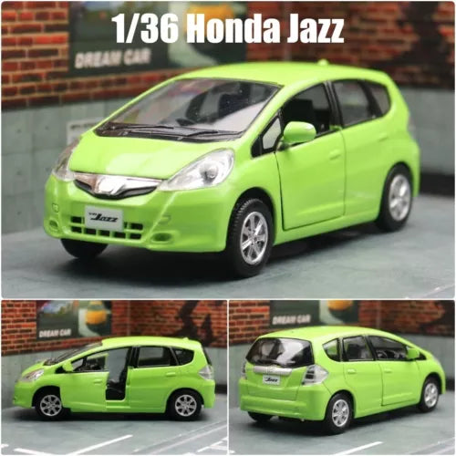 1/36 Honda Jazz diecast toy car, lime green 5-inch mini model