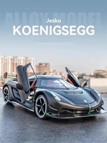 Black alloy sport car diecast model with open scissor doors, front view
