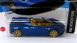 Hot Wheels 1:64 die-cast roadster model car, blue with gold wheels
