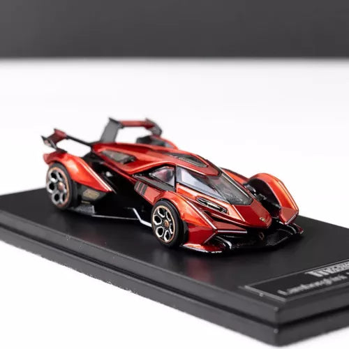 1/64 scale red Lamborghini diecast car model with black details and open wheels
