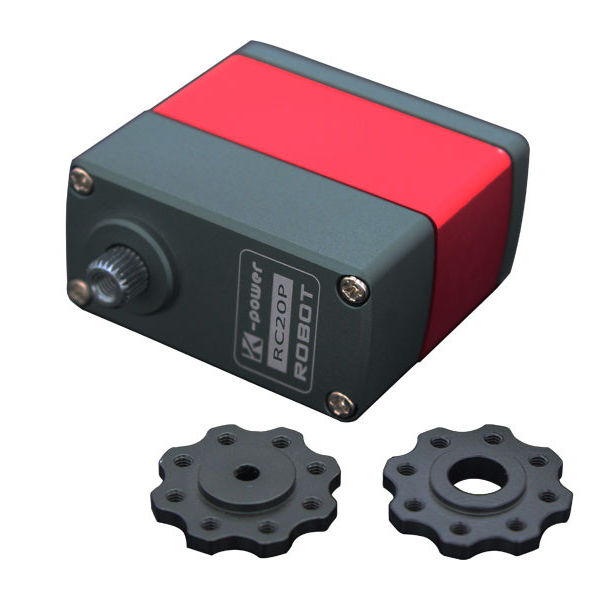 K-power RC20P coreless servo motor with metal case and two mounting gears, black/red