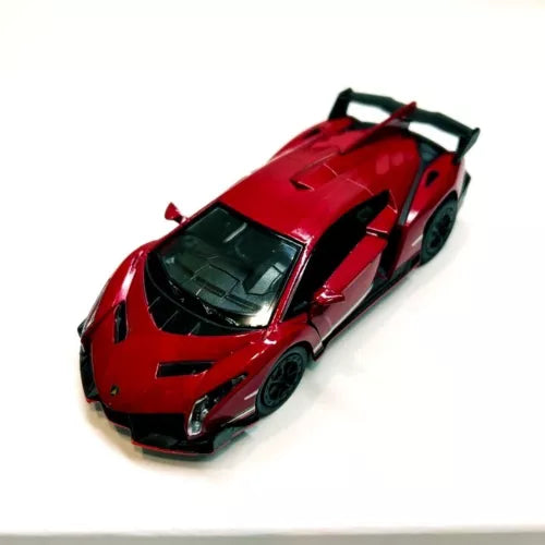 Lamborghini Veneno diecast toy car, red with black details, front three-quarter view