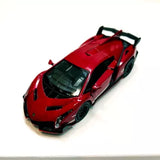 Lamborghini Veneno diecast toy car, red with black details, front three-quarter view