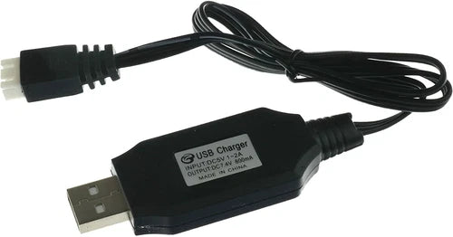 USB charging adapter with attached cable and connector ends