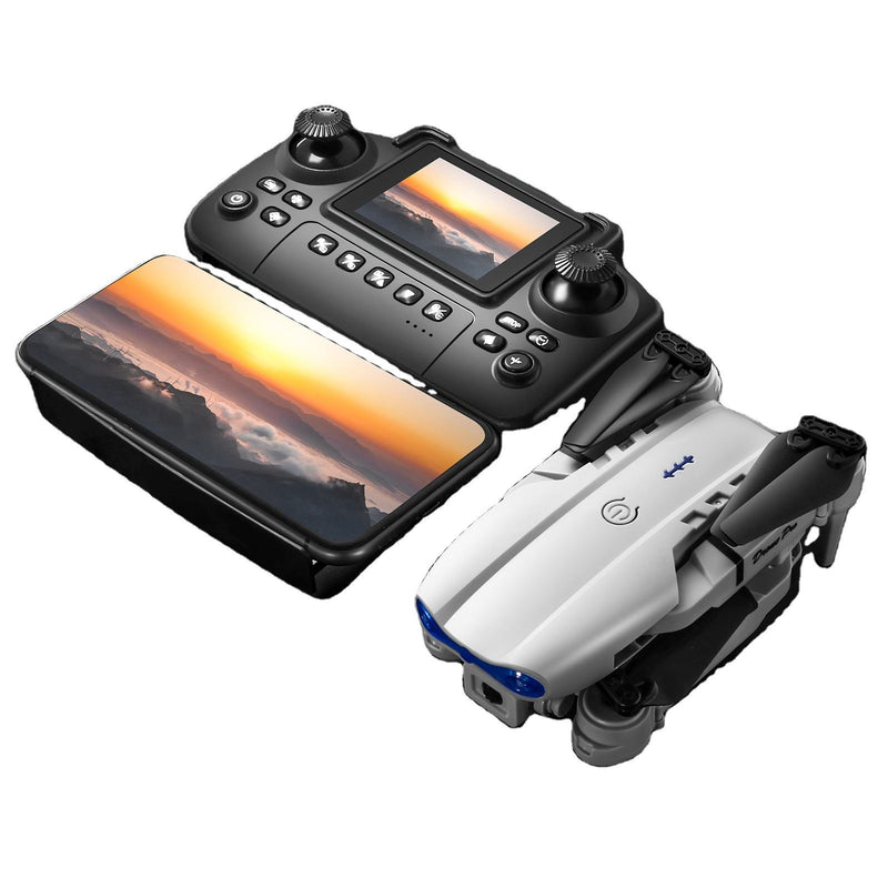 Mini drone with remote controller, black and white, dual screens