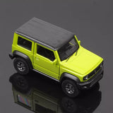 Lime green diecast off-road SUV toy car with black roof, side windows and front grille