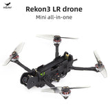 Mini FPV racing drone with four propellers and front camera, black frame