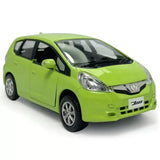 1/36 scale Honda Jazz diecast model car, lime green front-left view