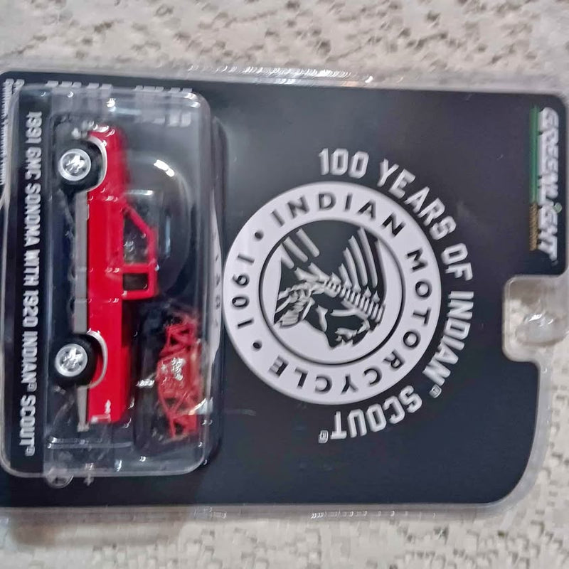 1/64 scale red Indian Scout diecast collectible in clear blister packaging