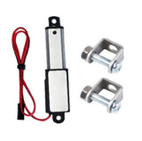 Compact mini linear actuator with red lead wires and metal mounting brackets