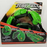 Green transforming RC vehicle toy in retail box with front window