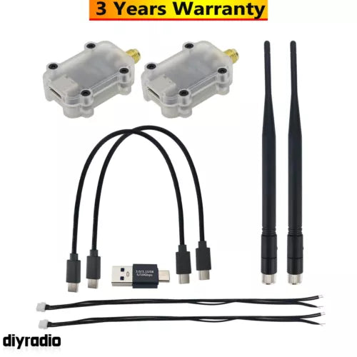 Long-range data transceiver module with wiring harness and two antennas
