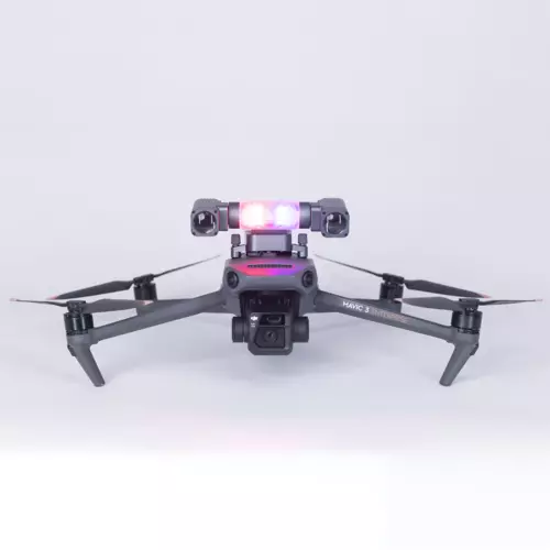 Drone spotlight module with 2-axis gimbal, strobe light and four prop arms