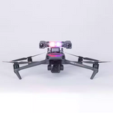Drone spotlight module with 2-axis gimbal, strobe light and four prop arms