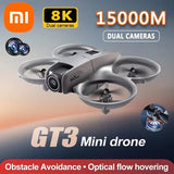 White mini quadcopter drone with four propellers and front camera module