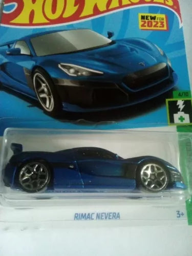 Hot Wheels die-cast car, blue Rimac Nevera, in clear blister pack