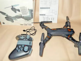 Quadcopter drone with remote controller, camera and LED lights, black and blue